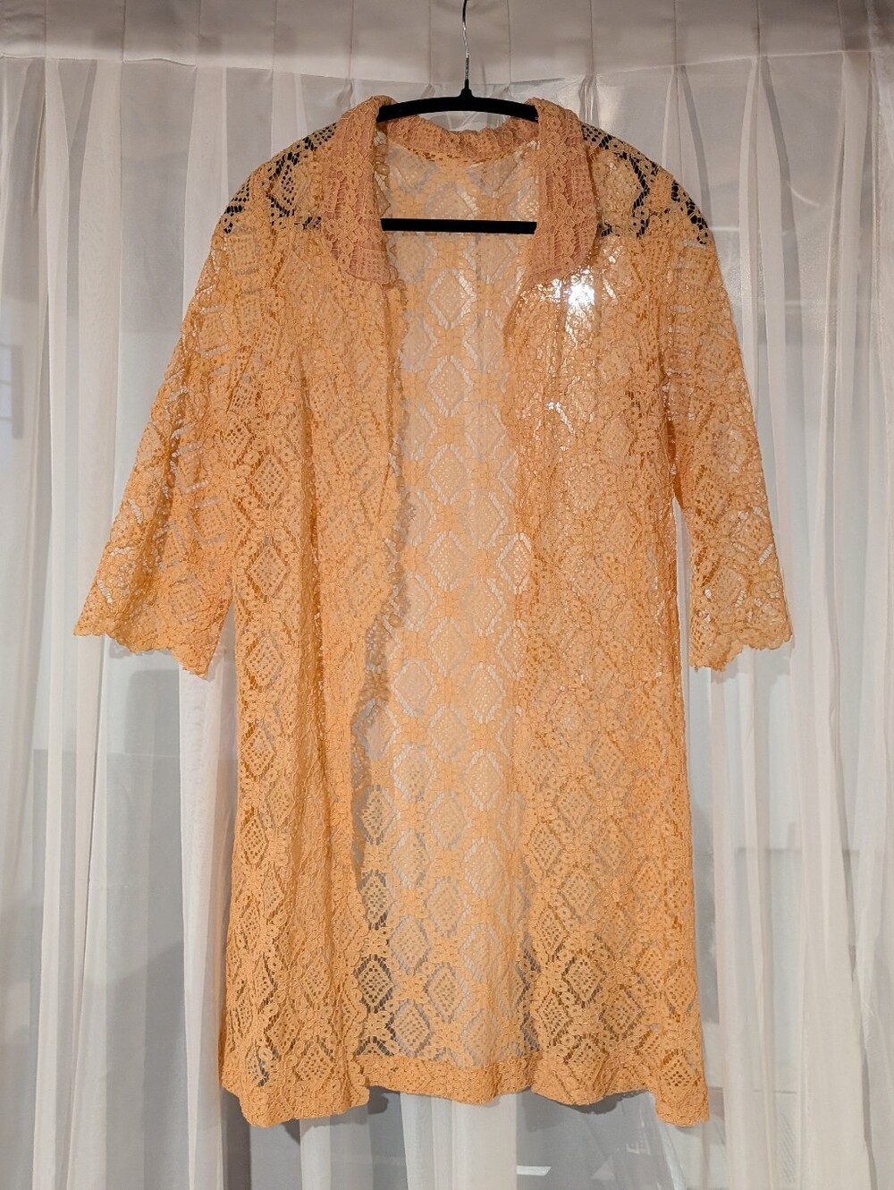 1960s Peach Lace Duster/Dress Jacket
